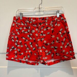 a.n.a Womens Floral Twill Shorts Size 4 Red Blue Black Casual Summer‎